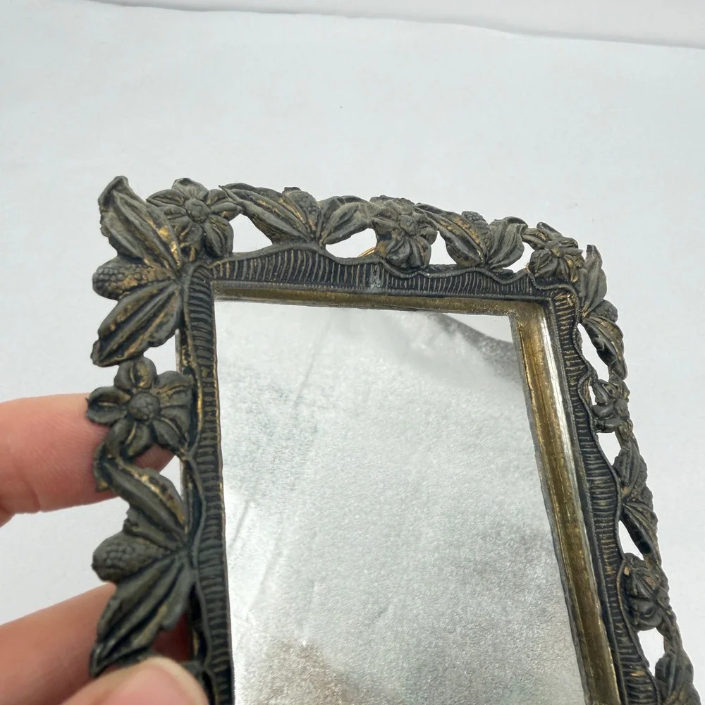 EA Riba Antique Small Ornate Square Mirror Floral Gold Gilt Victorian Regency